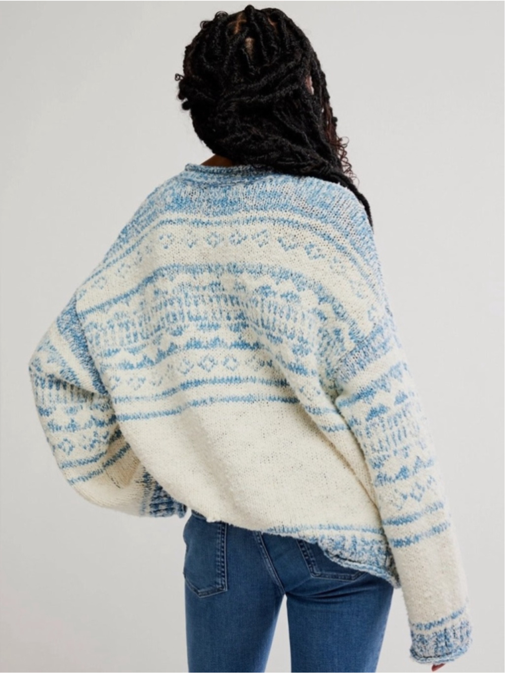 FREE PEOPLE - DANI PATTERN SWEATER IN CLOUD COMBO Size M - Picture 2 of 13